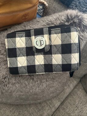 Vera Bradley Black & White Buffalo Check Quilted Turn-Lock Wallet